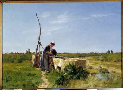 Bonden og brønnen Maleri av Theophile Mayan (1860-1937) Dim. 46x56 cm. Obligatorisk omtale: Collection fondation hilsen de Provence Marseille DR av Théophile Henri Mayan