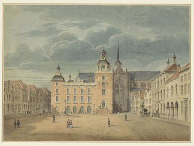 Rådhus og kirke i Goes (Zeeland) av Théophile Schuler (possibly)