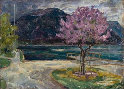 Kystlandskap med blomstrende mandeltre av Thorolf Holmboe