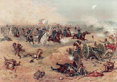 Sheridans Final Charge på Winchester, pub. :. Prang & Co., 1886 (fargelitografi) av Thure de Thulstrup