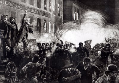 The Anarchist Riot in Chicago: A Dynamite Bomb Exploding Among the Police, fra "Harper's Weekly" av Thure de Thulstrup