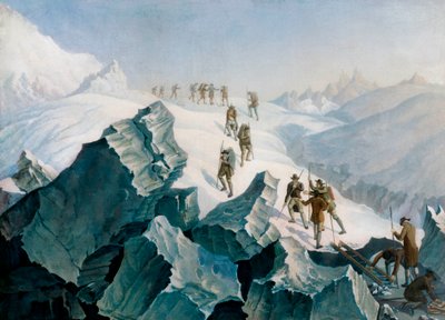 Nedstigning av Horace Benedict de Saussure, hans sønn og guider ned Mont Blanc, august 1787 av Tiberius Dominikus Wocher
