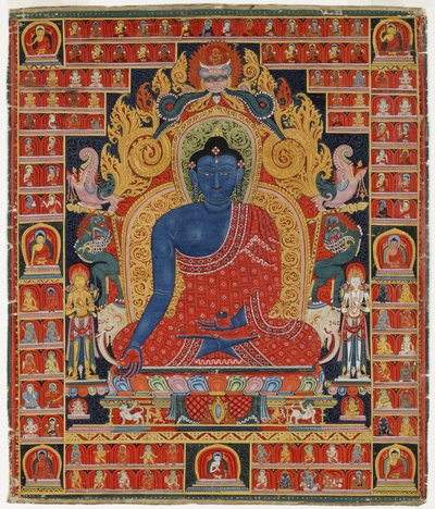 Buddha, den øverste helbreder (ugjennomsiktig wc på bomull) av Tibetan School