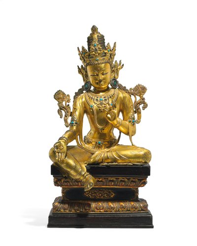 Keiserfigur av Avalokiteshvara (se også 474250 til 474254) (forgylt bronse) av Tibetan School