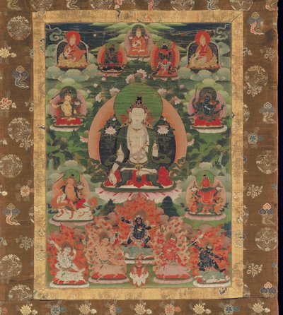 Manjushri, Boddhisattva of Wisdom (malt mineralpigment på bomull) av Tibetan School