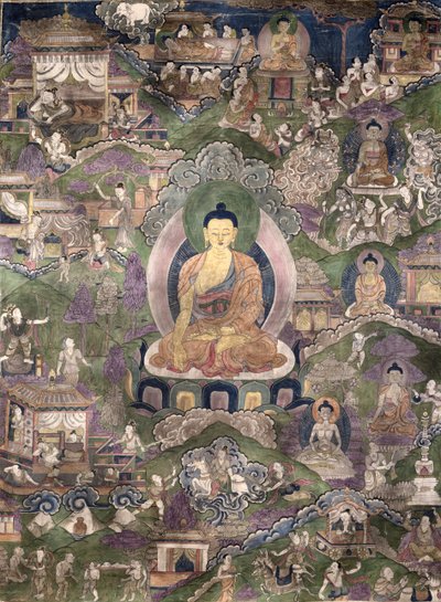 Thangka of the Buddha (gouache på lerret) av Tibetan School