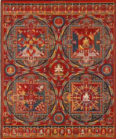 Sakya-bestilling. Fire mandalaer fra Vajravali-serien Thangka av Tibetan culture
