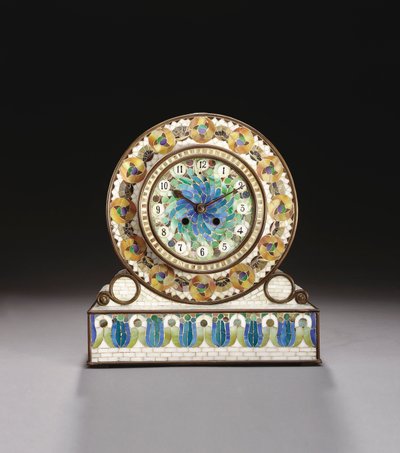 Favrile mantelklokke i mosaikk (glass og bronse) av Tiffany and Company