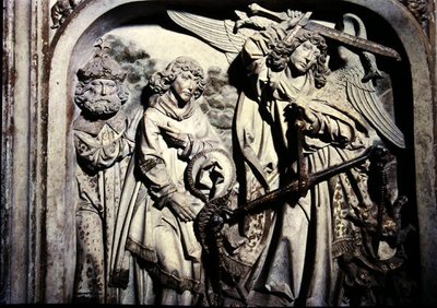 Graven til Henri II (973-1024) og hans kone Kunigunde, detalj av veiingen av hjertet til Henri II i nærvær av St. Laurence av Tilman Riemenschneider