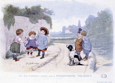 Barneleker: Jenter som spiller hoppetau - dess. de Lobrichon, red. av Phosphatine Falieres, v.1920 av Timoleon Marie Lobrichon
