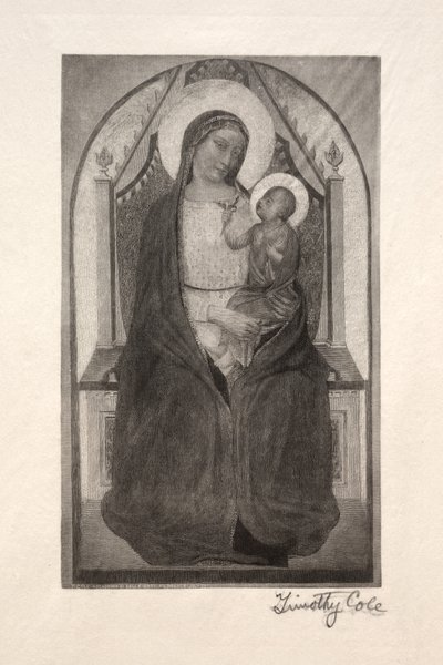 Gamle italienske mestere: Madonna Enthroned with Child Holding Bird, 1885. av Timothy Cole