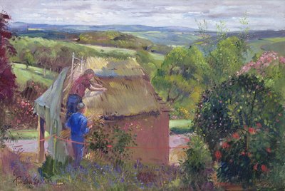 Thatching the Summer House, Lanhydrock House, Cornwall, 1993 av Timothy Easton