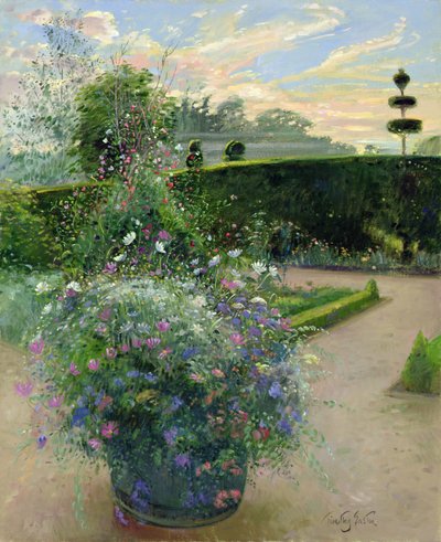 White Daisies Against the Sweetpea Trellis (olje på lerret) av Timothy Easton