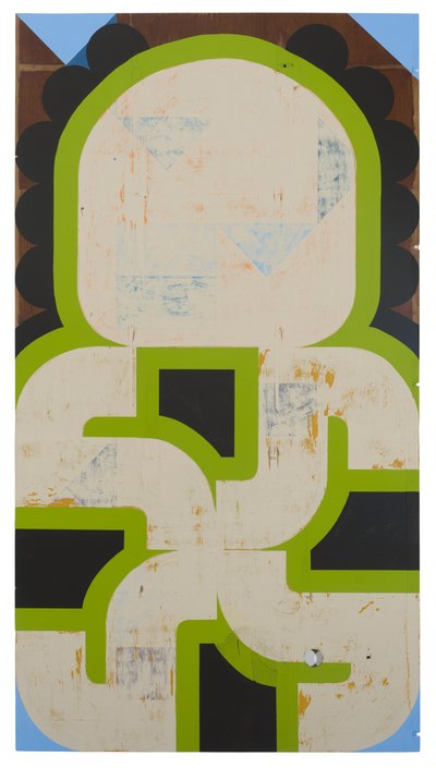 Sap Runner, 2019 (lateks på funnet panel) av Timothy Gierschick II