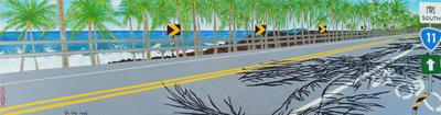 På veien, Highway 11, Taitung, Taiwan, 2011, olje på lerret av Timothy Nathan Joel