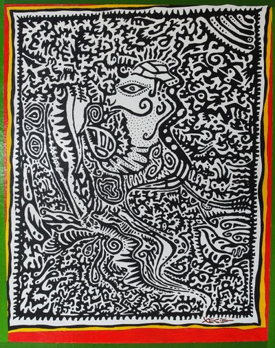 Spirit Genie, 2011, olje på tre av Timothy Nathan Joel