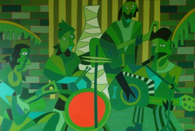 Den franske vermiljontrommen, 2012, olje på lerret av Timothy Nathan Joel