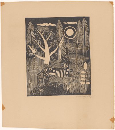 Skogutsikt med leopard av Tinus van Doorn (signed by artist)