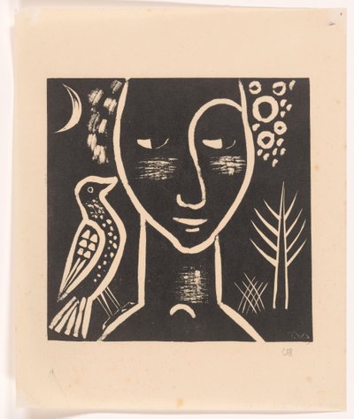 Kvinnehode med due av Tinus van Doorn (signed by artist)