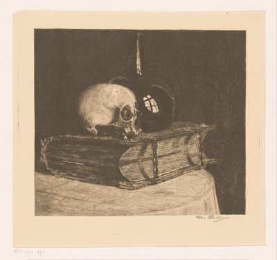 Stilleben med hodeskalle og bibel av Titia Heukers (signed by artist)