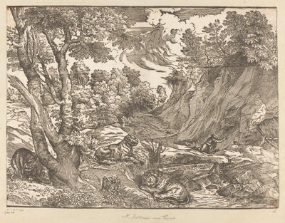 Landskap med Saint Jerome av Titiaan