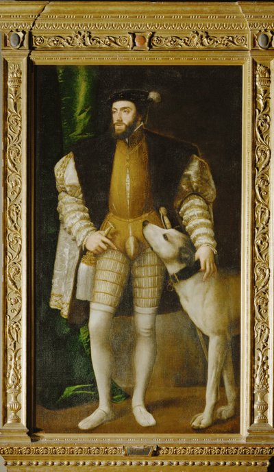 Keiser Karl V og hund … (maleri på lerret) av Titian (c.1488-1576)