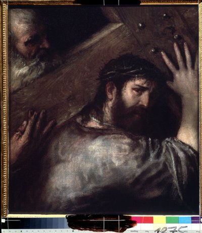 Kristus bærer korset (Le portement de croix) (Kristus bærer korset). Maleri av Titian eller Le Titian (Tiziano Vecellio eller Vecelli, eller Tiziano da Cador av Titian (c.1488 1576)