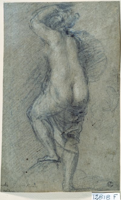 Naken kvinne (kritt på papir) av Titian (c.1488-1576)