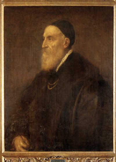 Selbstporträt, kurz vor dem Ausbruch der Pest in Venedig gemalt von Titian (c.1488-1576)