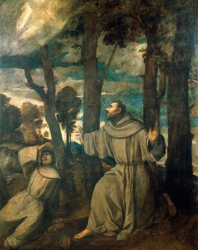 St Francis mottar stigmata av Titian (c.1488 1576)