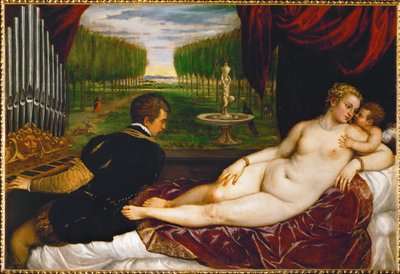 Venus, Amor und ein Organist von Titian (c.1488-1576)