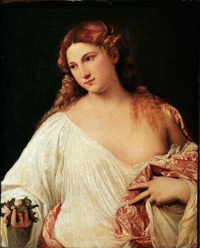 Flora (Flora) Maleri av Tiziano Vecellio kalt The Titian, ca 1515. Olje på lerret Dim. 64x80 cm. Uffizi-galleriet (Uffizi), Firenze av Tiziano Vecelli