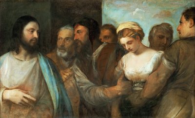 Le Christ et la femme adultere - Kristus og kvinnen tatt i utroskap, av Titian (1488-1576). Olje på lerret, ca. 1520. Dimensjon : 82,5x136,5 cm. Kunsthistorisk museum, Vienne av Tiziano Vecelli