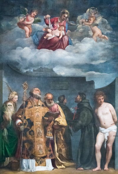 Madonna mit Kind und Heiligen, bekannt als Madonna di San Niccolò dei Frari von Titian (c.1488-1576)