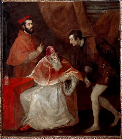 Pave Paul III og hans barnebarn (Alessandro og Ottavio Farnese) av Tiziano Vecelli