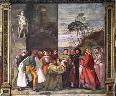 Babyen som forkynner morens uskyld, den nordlige muren, den helliges skole, detalj av 2195188 av Titian (c.1488 1576)
