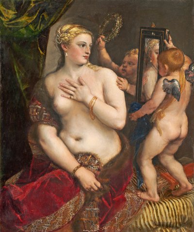 Venus med et speil, ca. 1555 (olje på lerret) av Tiziano Vecelli