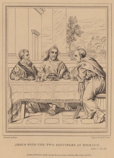 Jesus med de to disiplene i Emmaus, Lukas av Tiziano Vecelli