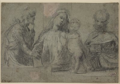 Halvlange figurer av en madonna og et barn flankert av døperen Johannes og Peter av Tizian