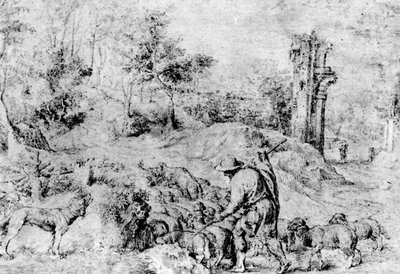 Landskap med hyrde og flokk, c1520, 1937 av Tiziano Vecelli