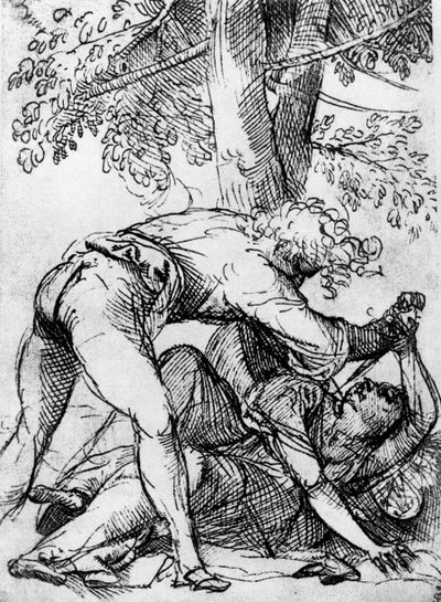 Skisse for den sjalu ektemannen i Scuola Del Santo, c1510, 1937 av Tiziano Vecelli