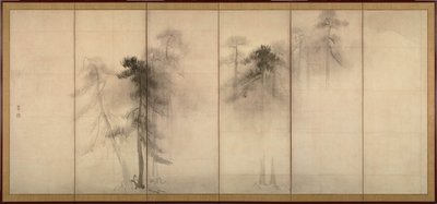 Pine Trees Venstre av et par seksdelte foldeskjermer, 1500-tallet av Hasegawa Tohaku