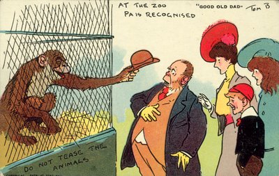 I dyrehagen blir pappa anerkjent, gode gamle pappa (fargelitografi) av Tom Browne