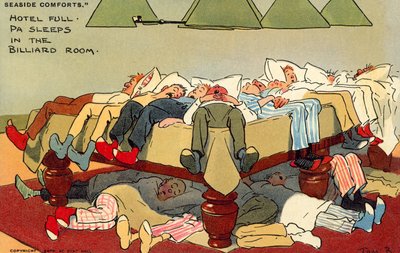 Hotel Full, Pa sover i biljardrommet (chromolitho) av Tom Browne
