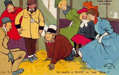 Mann som leter etter en mistet mynt (fargelitografi) av Tom Browne