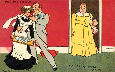 Far kommer inn i varmt vann (chromolitho) av Tom Browne