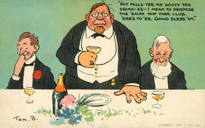 Hever en skål for klubben (farge litho) av Tom Browne