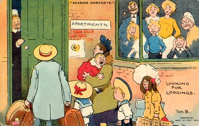 Komfort ved sjøen, leter etter losji (fargelitografi) av Tom Browne