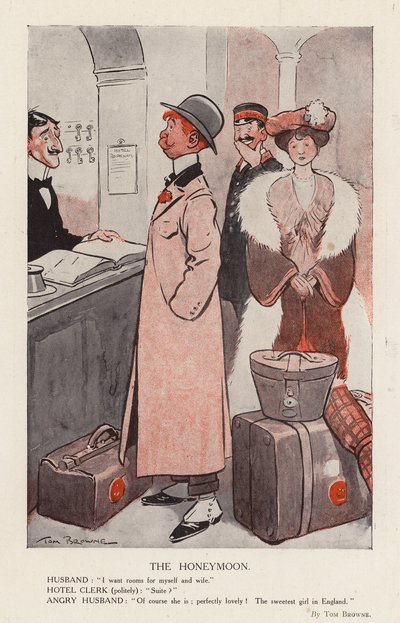 Bryllupsreisen (fargelitografi) av Tom Browne