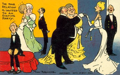 Den stakkars slektningen er invitert til en kveldsfest (chromolitho) av Tom Browne